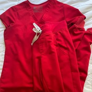 Figs scrubs set red